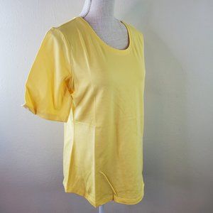 Denim & Co. Womens Yellow Pink Essentials Elbow Sleeve Knit Top Set
